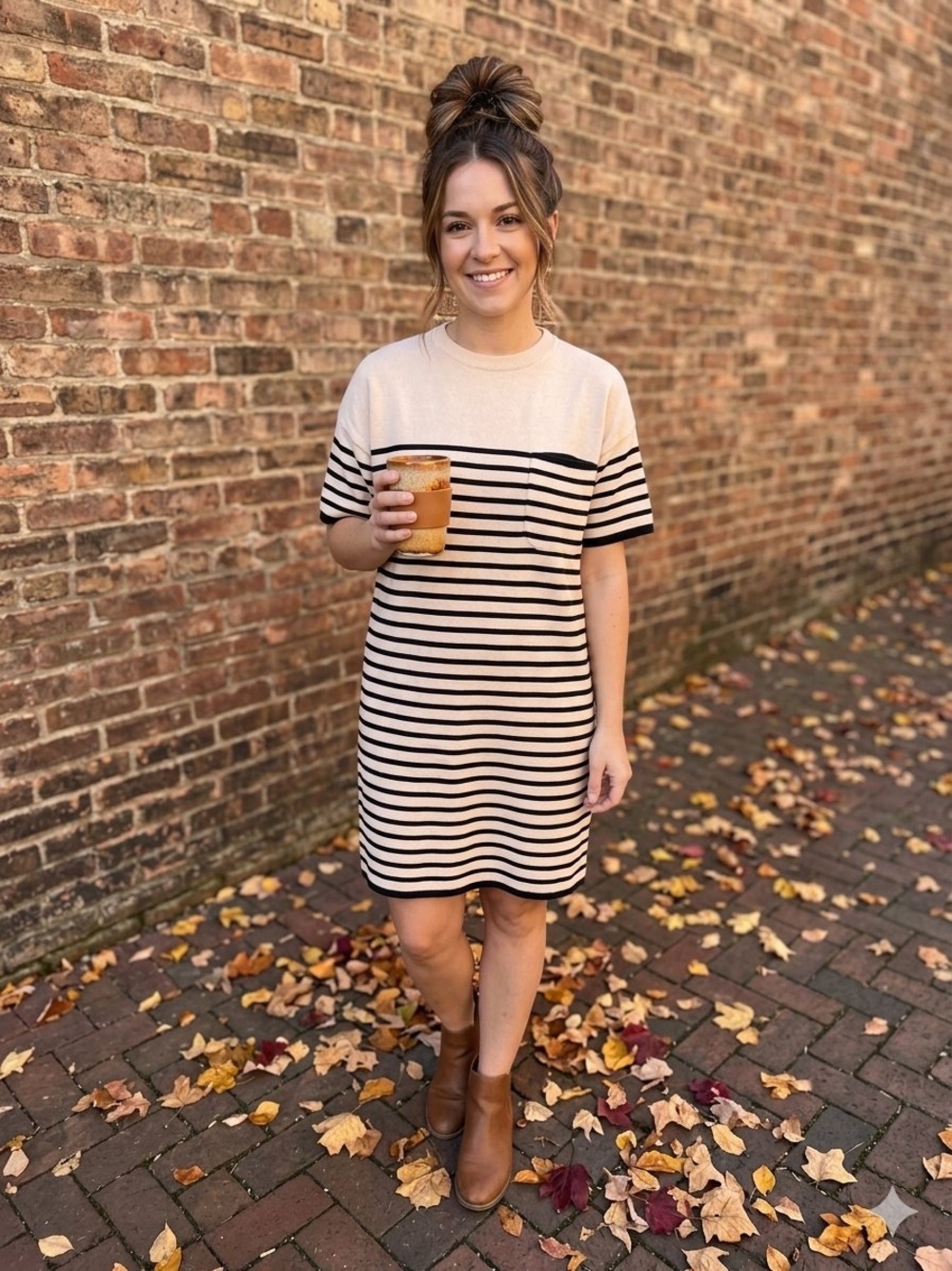 Joie Cream and Black Striped Short-Sleeve Pocket Tee